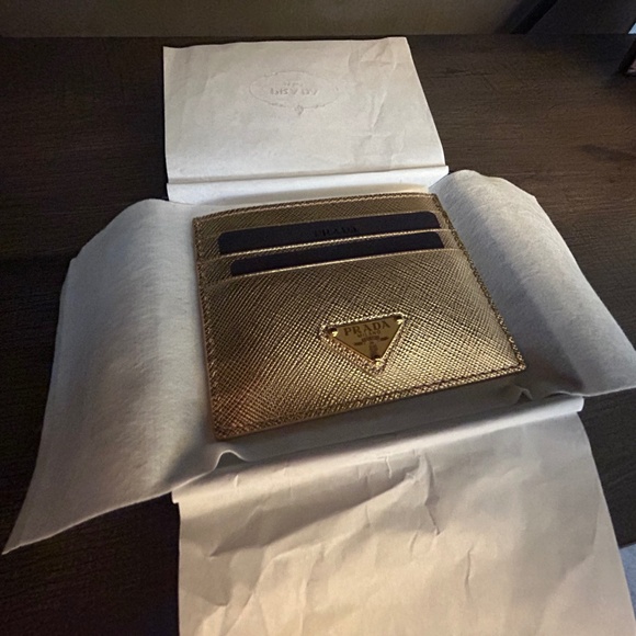 Prada Gold Color Saffiano Card Holder Authentic Unisex NWT - Picture 1 of 6